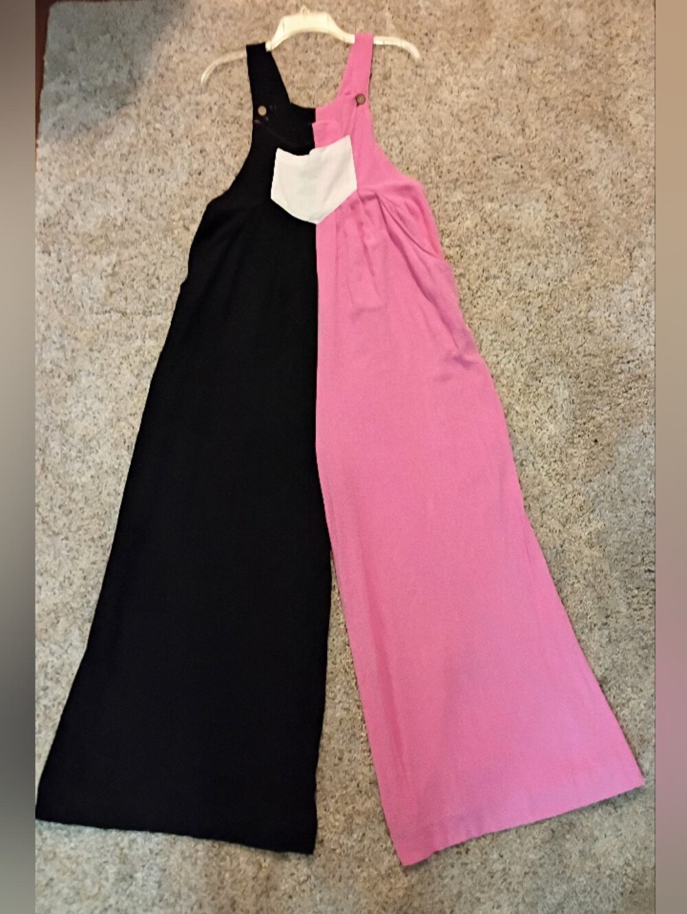 BiBi Pink and Black Colorblock Half And Half  Wide Leg Flowy  Jumpsuit